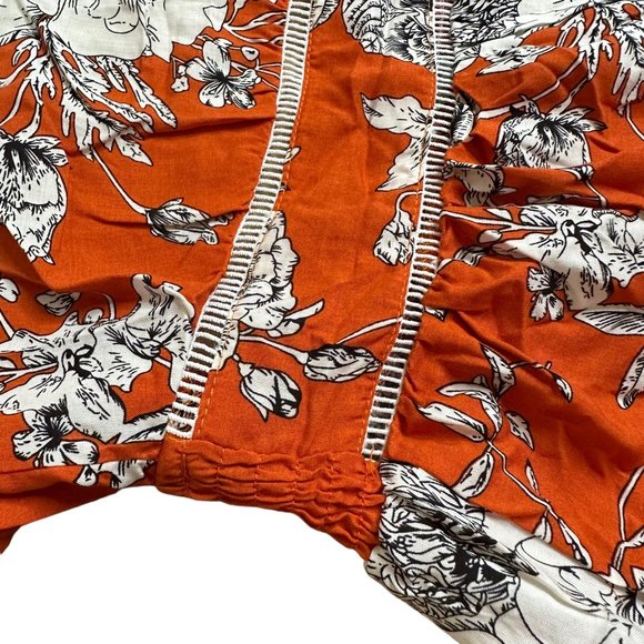 Women Boho Dress Medium M Orange White Floral Hem Ruffled Backless Elastic Waist - Picture 14 of 16